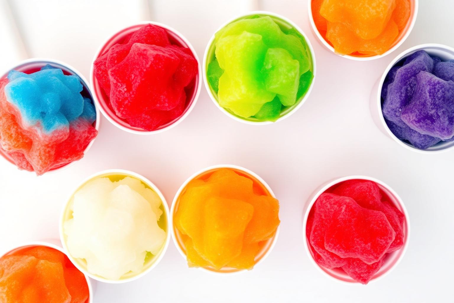 Row of colorful rainbow snowcones